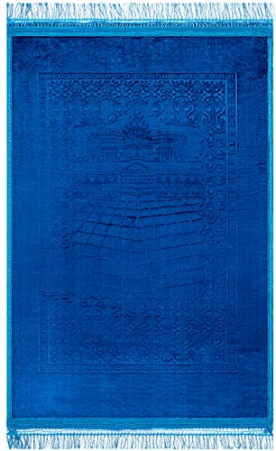 spar-home Dicker Stoff Gebetsteppich – Weiche Gebetsmatte für Salah Beten Klein Teppich für Erwachsene Frauen und Kinder Ideal als Badematte (Blau)