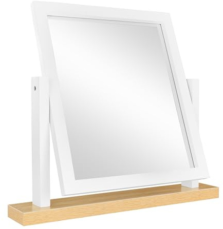 Home Selections Rectangle Wood Dressing Table Mirror, White Oak 44x44cm, Two Tone Freestanding Tabletop Mirror