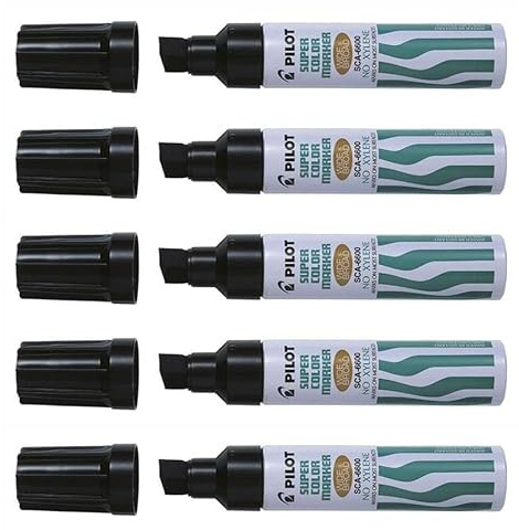 Pilot SCA-6600 Permanentmarker, Metallkörper, abgeschrägte Spitze, extrabreit, Schwarz, 5 Stück