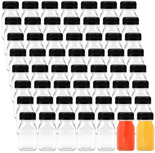 ZEONHEI 56 Pack 100ml Plastic Juice Bottles with Black Caps, Reusable Empty Juice Bottles with Lids, Juice Shot Bottles Clear Drink Containers for Juice Smoothie Milk