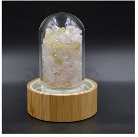 AOHRO Natürlicher Kristall rau Natürliche gemischte Kristallquarz-Kies-Edelstein-Glas-Elixier-Getränk-Wasserflasche-Bambusglas-Schalen-Geschenk-Dekoration (Color : A Pink, Size : 501-600ml)