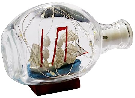 SSIMOO Segelboot-Driftflasche, Glasornament, Schiff in Einer Flasche mit Licht, Driftflasche, Heimdekoration, Ornament, Segelboot in der Flasche