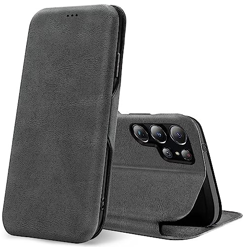 CoolGadget Klapphülle für Samsung Galaxy S22 Ultra, PU Leder, Kartenfach, Magnetverschluss, Standfunktion, Rundumschutz - Grau