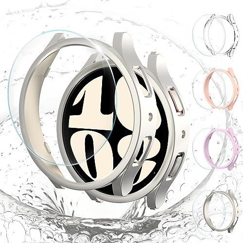 Aimtel [5+5Stück] Gehärtetes Glas Displayschutzfolie Kompatibel mit Samsung Galaxy Watch 6 43mm,Gehäusedeckel harter PC-Stoßfänger Hochwertiger Glas-Displayschutz für Samsung Galaxy Watch 6 43mm