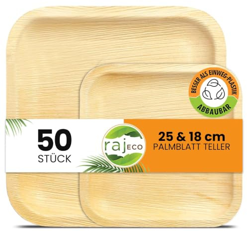 Raj Palm Leaf Square Plates 10+7 Combo | 50 Pc | Compostable | Dual-size eco pack, better than plastic & paper. Biodegradable & versatile for any occasion.