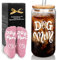 Mason Life Gift for Dog Lover Women, Glass Cup and Sock for Dog Mom, Can Shaped Cups, 18oz Drinking Glasses with Bamboo Lid and Straw