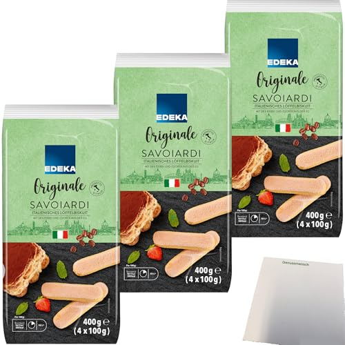 Edeka Löffelbiskuit das Original aus Italien mit Zuckerkruste 3er Pack (3x400g Packung) + usy Block