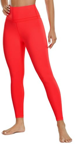 CRZ YOGA Damen Naked Feeling Sport Leggings High Wasit Sporthose Yogahose Blickdicht Lange Yoga Leggins - 64cm Tiefrot 42