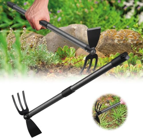Zappa doppia da giardino con tre punte da 78 cm, in acciaio a due teste per la cura del giardino e le erbacce