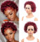 Huarisi 6 inch Red Curly Pixie Cut Wig Human Hair 13X1 Burgundy Damen Echthaar Perücke Lockiges Haar Kurz Short Lace Front Curly Wigs for Women 99J with Highlights Nice Curls