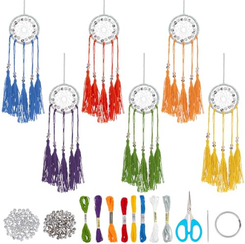INFUNLY 6 Sets DIY Traumfänger-Set Silbriges Mini-Traumfänger-Set Handgefertigtes Kleines Traumfänger-Set Bunte Quasten Einfaches Traumfänger-Herstellungsset Für Taschenanhänger Auto-Spiegel-Aufhänge