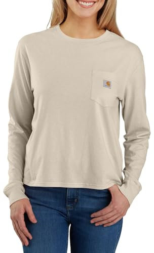 Carhartt Women's Tencel Fiber Series Loose Fit Long-Sleeve Pocket T-Shirt, Oat Milk Heather, XL