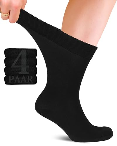Fiera Besa Diabetiker Unisex Baumwollsocken mit Komfortbund: Nahtlos für Alltags- und Businessgebrauch; Ideal für Herren und Damen; 4 Paar