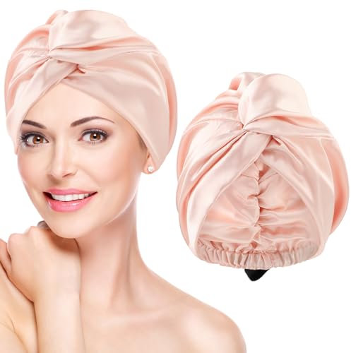 Ouligay Satin Haarhaube Bonnet für Die Nacht Weiche Seidenhaube zum Schlafen Bonnet Sleep Cap Silk Bonnet for Sleeping Schlafhaube Seide für Damen Mädchen(Rosa)
