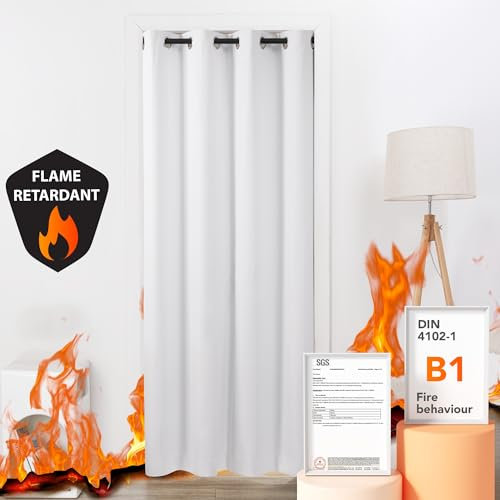 Deconovo Total Verdunkelungsgardinen mit Ösen Schwer Entflammbar Gardinen Blickdichte Vorhänge Thermovorhang Modisch Vorhang Kinderzimmer, 138x132 cm(HöhexBreite), Weiß, 1 Stück