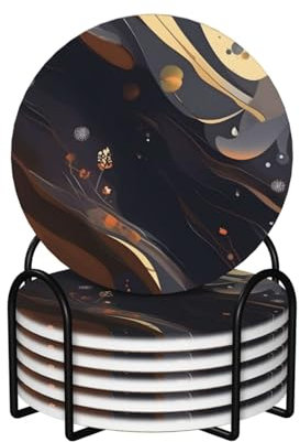 Sottobicchieri in sughero in ceramica di forma rotonda, 6 pezzi, stampa scura media: fondo in sughero antiscivolo adatto a tutte le tazze da caffè e tazze sportive