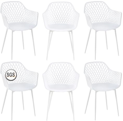 buybyroom Gartenstuhl 6er Set, Outdoor Stuhl mit Armlehne, Armlehnensessel Loungesessel Lehnstühle, Gartenstühle 120 kg belastbar, Weiß