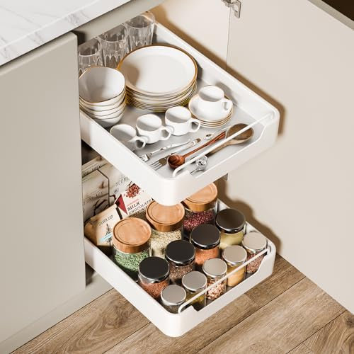 Avmvnvc Teleskopschublade, Ausziehbare Schublade Küche, Ausziehbarer Schrank Organizer Kein Bohren, 1 stück Schrank Schubladen für Küchenschrank, Slide Out Drawer 30CM, Schrankauszug Küche, Weiß