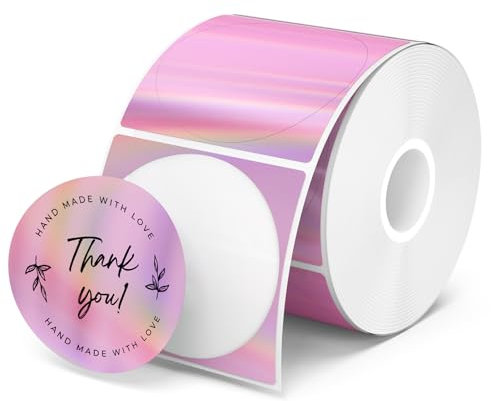 MUNBYN 2 Rosa Laser Thermo-Etiketten 400 Stück runde Etiketten Selbstklebend bedruckbare Thermo-Aufkleber für Logo Preis Adresse Danke Aufkleber wasserfeste personalisierte