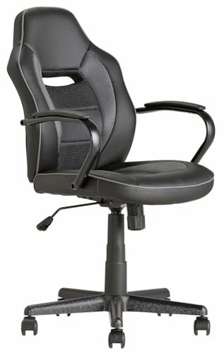 Mid-Back Gaming Chair with Adjustable Height and Swivel Wheels, Faux Leather - Black