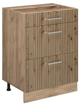 Vicco Küchenunterschrank R-Line, Artisan-Eiche/Goldkraft Eiche, 60 cm mit Schubladen, ohne Arbeitsplatte