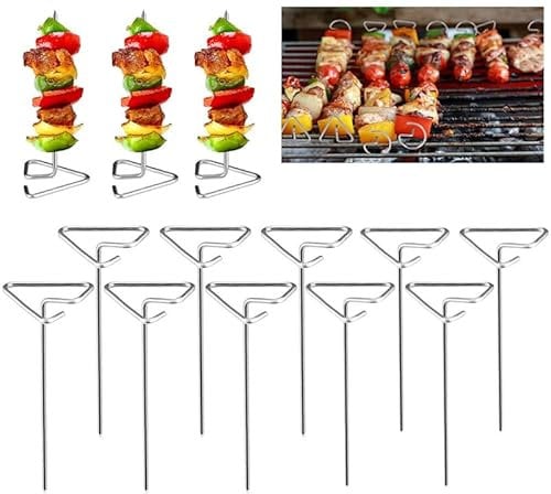 Stainless Steel Skewers for Air Fryer and Oven, 10CM Standing Small Metal Kebab Sticks (10Pcs Triangle)