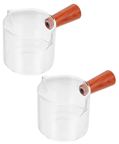 COLLBATH 2St Tasse Glasbecher kaffeekanne Messglas kaffeehaferl kaffewaage Mini-Kaffeesirup Kaffee Milch Kaffeebecher Schuppenbecher mit Holzgriff Waagenbecher aus Glas mit Öffnungen