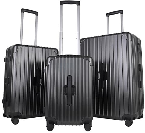 JLY 20/24/28 3 Piece Hard Shell Suitcase Set, Onyx Black | ABS+PC construction, TSA locks, wet/dry zip dividers, 360-degree spinner wheels, telescopic handles for every trip length