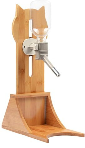 Fenteer Bottiglia d'Acqua per Animali Domestici con Supporto per Gatti e Cani, distributore d'Acqua in Piedi, abbeveratoio per Gatti Appeso, Bottiglia Grigia