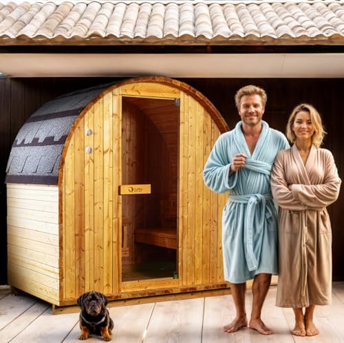 GLOBAL RELAX® | DHARANI MINI OUTDOOR Steam Sauna for 1 or 2 people | Spruce I Adjustable Temperature I T/H Meter I 3600W Power I Ambient Lighting I Eliminates Toxins I Muscle Relaxation
