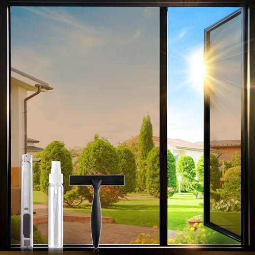 Lifetree Spiegelfolie Fensterfolie Blickdicht Sichtschutz von außen, 44.5x200 cm, Sonnenschutzfolie mit UV-Schutz und Hitzeschutz, selbstklebend, ideal für Wohnzimmer und Büro, Tee-Silber