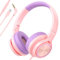 VkingMoR Cuffie per bambini per viaggi scolastici, aggiornamento USB tipo C volume sicuro 94 dB, con microfono suono stereo HD cuffie pieghevoli sopra l'orecchio per (Rosa)