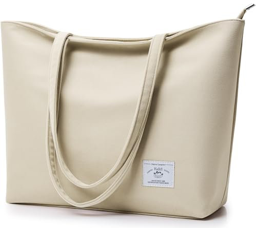 KALIDI FANCY FOREST Wildleder Handtasche Damen Große Henkeltaschen mit Reißverschluss Tote Bag Shopper Tasche Schultertasche Umhängetasche für Arbeit Schule Einkauf, Beige