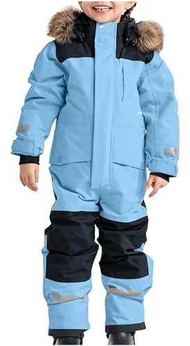 Skiing Suit Kids One Piece Snow Suits Overall Winter Warm Hooded Snowboard Skisuit Casual Thick Sports Outdoor Ski Jumpsuit Insulated Snowboarding Snowsuit Waterproof Trousers Jacket for Girls Boys UK