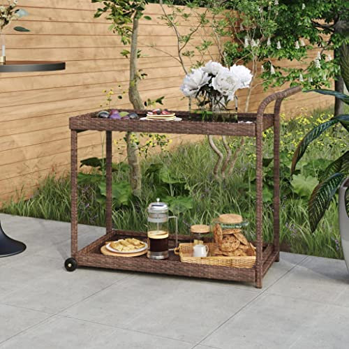 AJJHUUKI Gartenmöbel-Barwagen braun 100x45x83cm Poly-Rattan-Möbel
