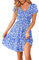 WNEEDU Women's Summer Dress V Neck Short Sleeve Casual Dress Pleated Hem Knee Length T-Shirt Dresses with Pockets Blue White Flower XL
