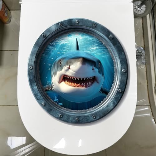 1 Stück 3D Tier-Toilettenaufkleber - Selbstklebende wasserdichte abziehbare Hai-Badezimmer- & Türwandaufkleber, kreativer lustiger Toilettentank-Aufkleber, Badezimmerzubehör, Wohndekor (Hai)
