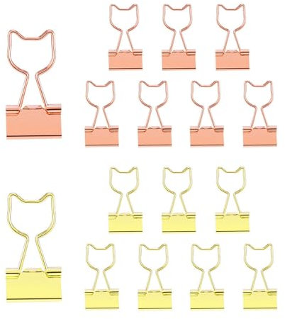 OWLFAVO 16 x Katzen-Binder-Clips mit transparenter Box, Rotgold und Gelbgold, lustige niedliche Büroklammern, Lesezeichen, Planer, Ordner für Spaß, Bürobedarf, Schulgeschenke, Hochzeitsdekoration