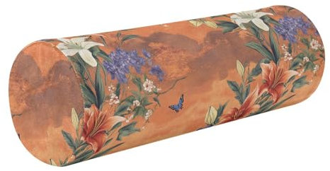 aidingzhi Nackenrolle und Bezug, Motiv: Lilienblume, braun, japanischer Stil, Nackenrolle, Kissen für Bett, Kinder, rundes Kissen, Zylinderkissen, Stuhl, Nackenrolle, dekorative Kissen