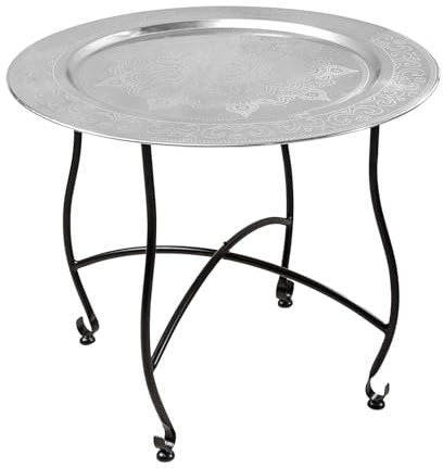 Riess Ambiente Runder Couchtisch MARRAKESCH - 60cm - Silber - Teetisch abnehmbares Tablett klappbar