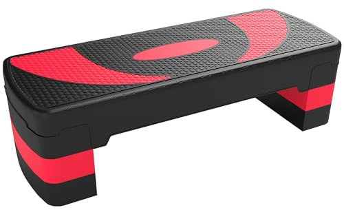 HOMCOM Steppbrett Aerobic-Stepper höhenverstellbar mit 3 Stufen (10/15/20 cm) Fitness Heimtrainer für Indoor Outdoor Belastbarkeit bis 150 kg Rot