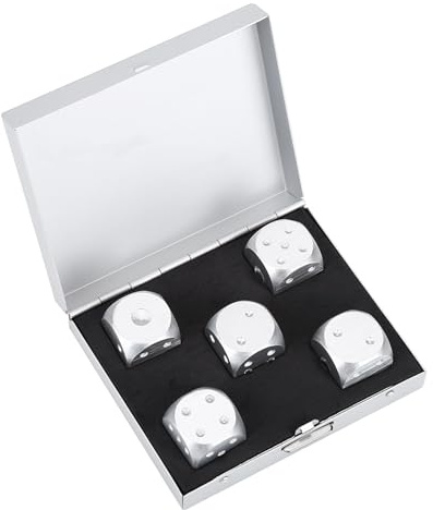 5 Stück 16mm tragbare Metallwürfel mit Fall, Aluminiumlegierung Würfel Tischspiel Pokerspielwürfel 6 seitige Würfel für Trinken Party Game Würfelpoker (Silber)