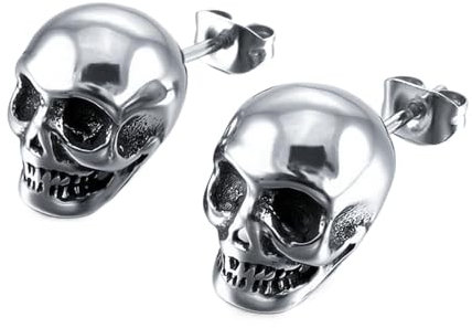 Punk Skull Earrings, Vintage Zinc Alloy Stud Earrings for Men & Women, Gothic Silver Ear Piercing Jewelry for Halloween, Cosplay & Parties (1)