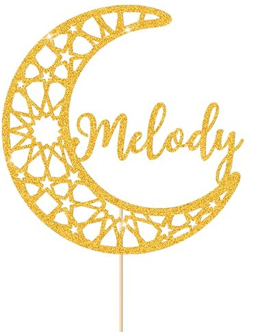 Personalised Eid Cake Toppers Gifts Custom Ramadan Mubarak Cake Topper Double Sided Glitter Eid Mubarak Cake Topper Gifts for Islam Ramadan Party Decorations (Gold)