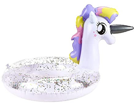 Bouée de natation gonflable licorne - Jouet d'eau - Transparent - Pour piscine d'été - Blanc - 70 cm