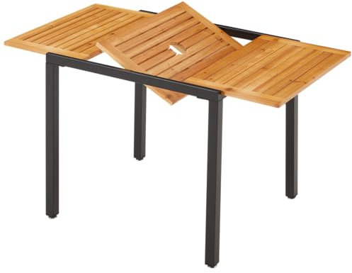 EROMMY Ausziehbarer Gartentisch 80-120x70 cm | Wetterfester Esstisch mit Schirmloch & verstellbaren Füßen für Balkon, Terrasse, Garten (2-6 Personen)