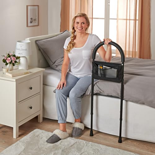 3 Pagen® Bett Aufstehhilfe für Senioren, Höhenverstellbarer Bett Einstiegshilfe mit Haltegriff für Senioren, Bettgitter mit Aufbewahrungstasche, Bettgriff für mehr Sicherheit & Stabilität