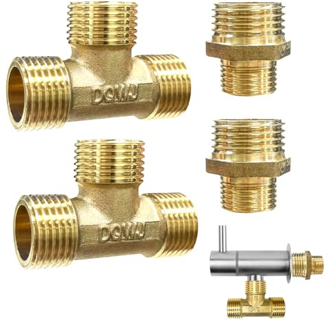 Messing T Stück 1/2 Zoll, 2 Stück T StüCk Wasseranschluss, 2 Stück Reduzierung 1/2 Auf 3/8, Hahnverlängerung Adapter 3/8 Auf 1/2 Geeignet für Den Anschluss An Gas Und Flüssigkeitsleitungen