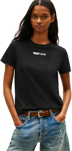 Tommy Jeans Damen T-Shirt Kurzarm Essential Logo mit Rundhalsausschnitt, Schwarz (Black), 2XL
