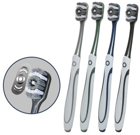 Vonmerie 4Stücke Zahnbürste Hart für Erwachsene, 360° Spiralborsten-Design, Antibakterielle Borsten mit, Ergonomischer ABS-Griff